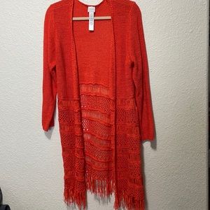 Chico's Women's Orange Long Crocheted Vest. Good Condition. Chico's Size 3.